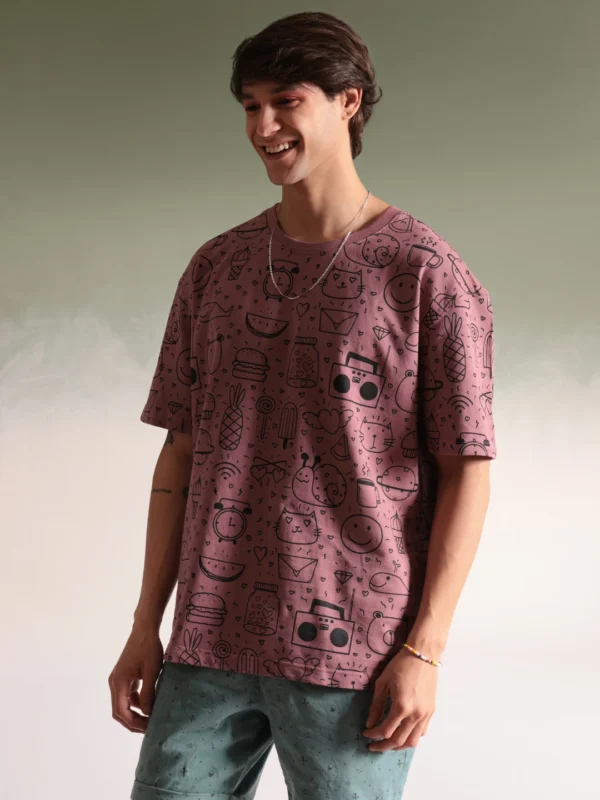 MEN DOODLE ART PINK OVERSIZED TSHIRT - Image 5