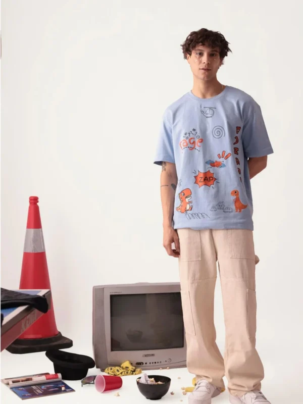 MEN OLIVE COLOR DANGER OVERSIZED T-SHIRT - Image 5