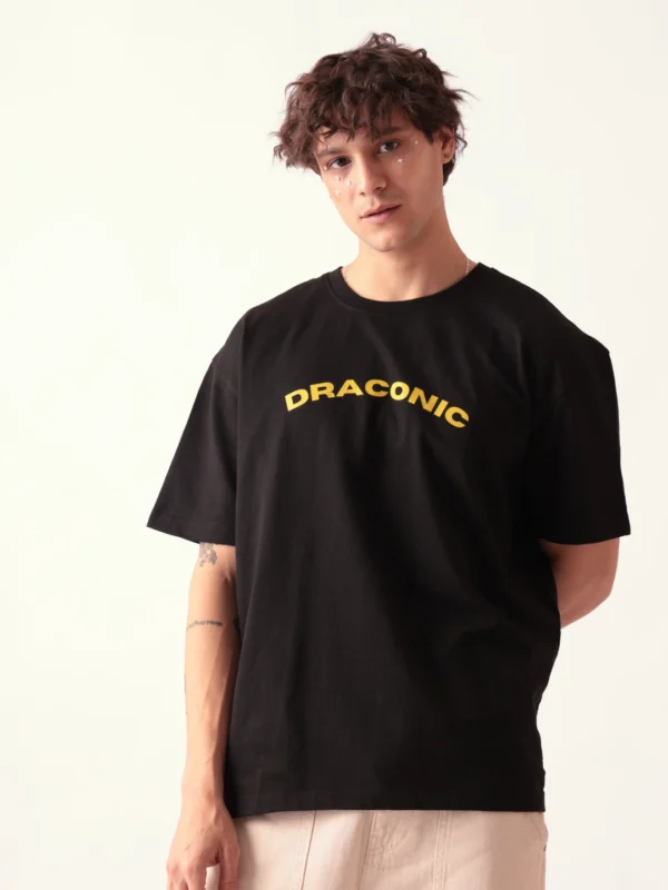 MEN BLACK DRAGON PRINTED OVERSIZED TSHIRT - Image 5