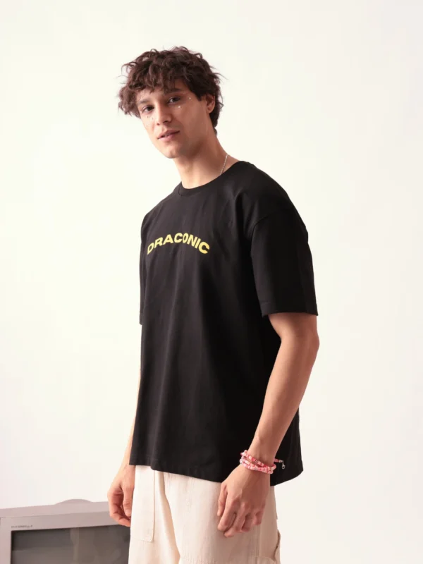 MEN BLACK DRAGON PRINTED OVERSIZED TSHIRT - Image 4