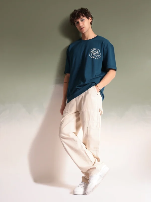MEN DARK GREEN ROSE PREMIUM OVERSIZED T-SHIRT - Image 4
