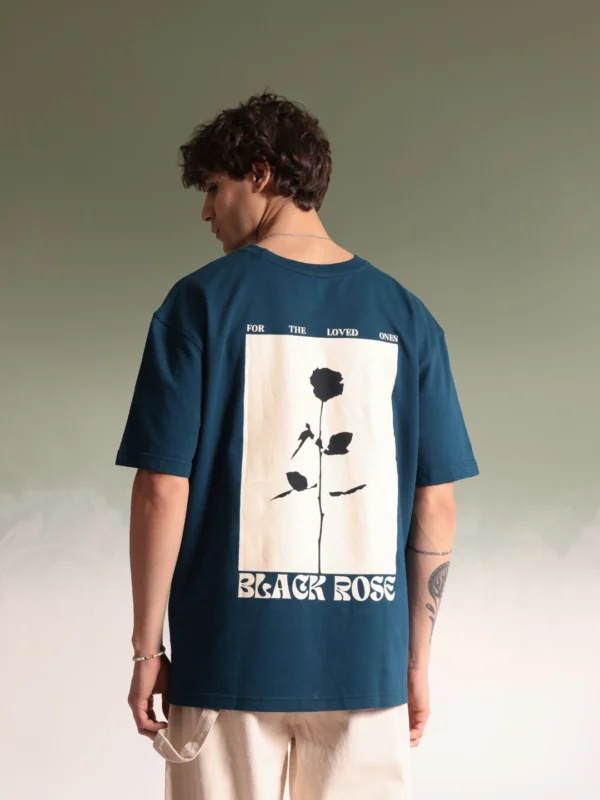 MEN DARK GREEN ROSE PREMIUM OVERSIZED T-SHIRT - Image 3