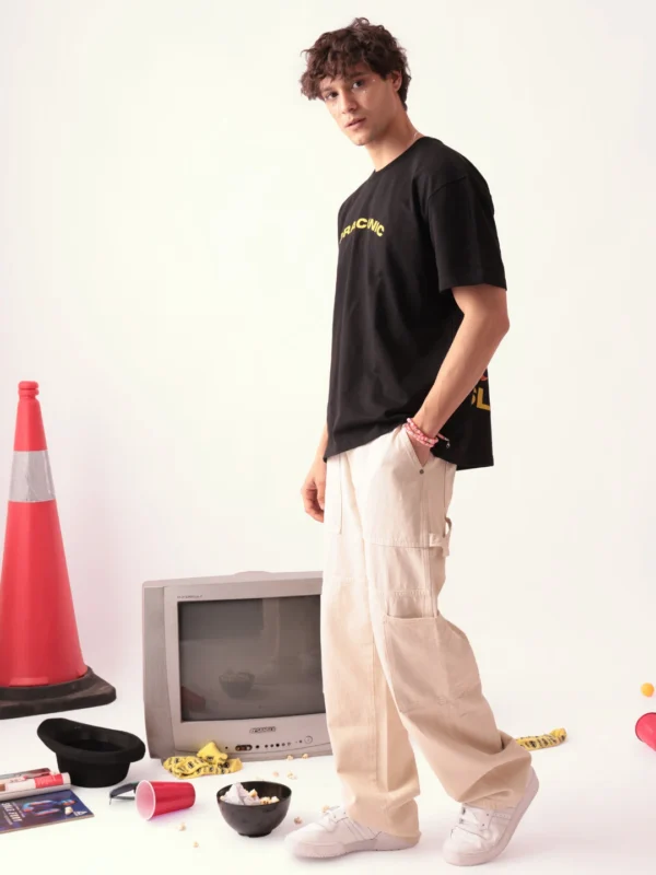 MEN BLACK DRAGON PRINTED OVERSIZED TSHIRT - Image 3