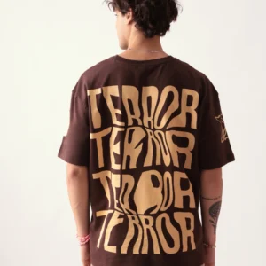 cicada apparels Men-Brown-Teror-Oversized-Tshirt image
