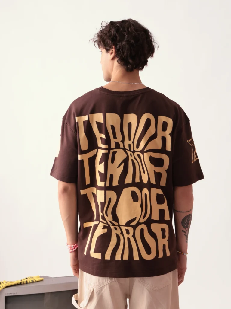 cicada apparels Men-Brown-Teror-Oversized-Tshirt image