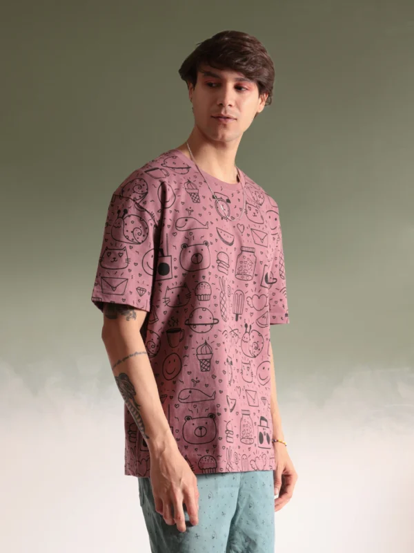 MEN DOODLE ART PINK OVERSIZED TSHIRT