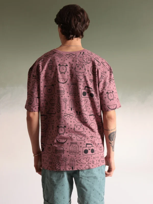 Men Doodle Art Pink Oversized Tshirt 01