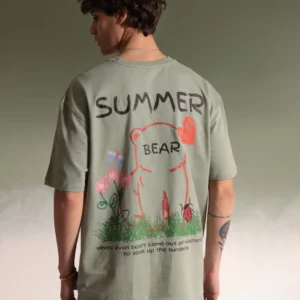 Men Olive Color Summer Bear Oversized Tshirt image 01