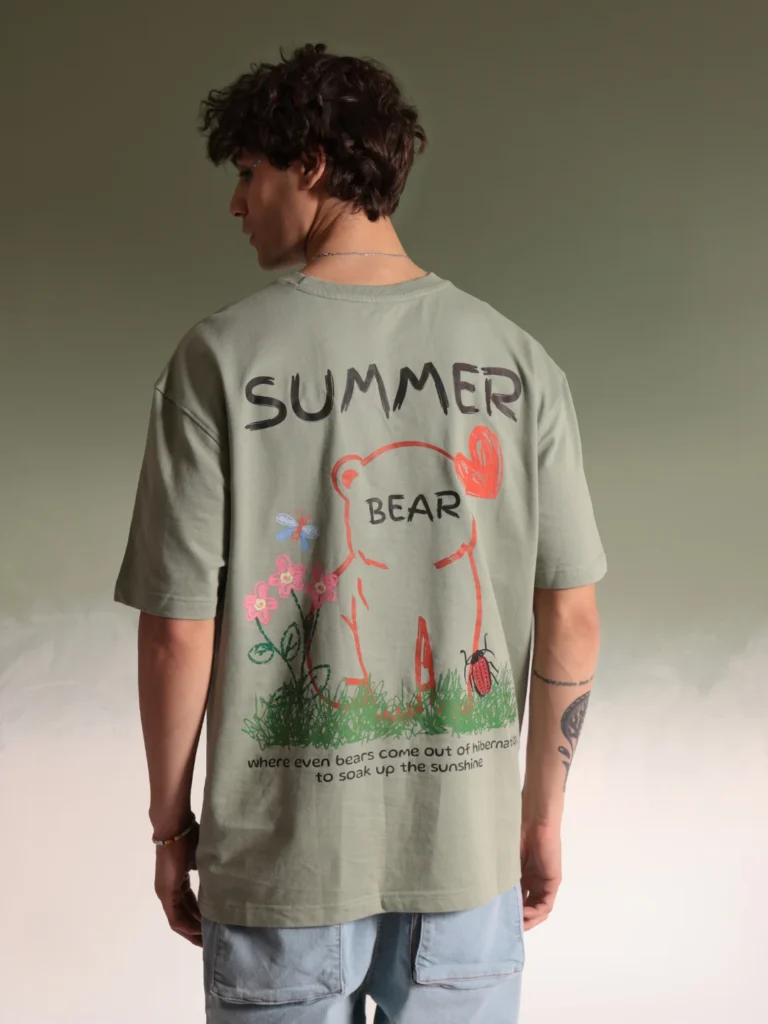 Men Olive Color Summer Bear Oversized Tshirt image 01