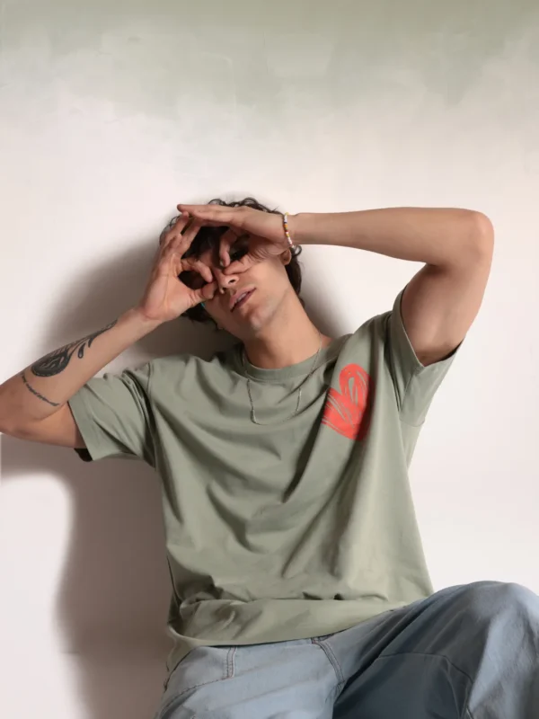 Men Olive Color Summer Bear Oversized Tshirt image