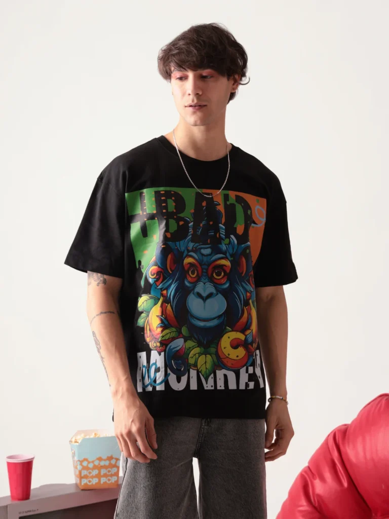 men black bad monkey oversized tshirt image