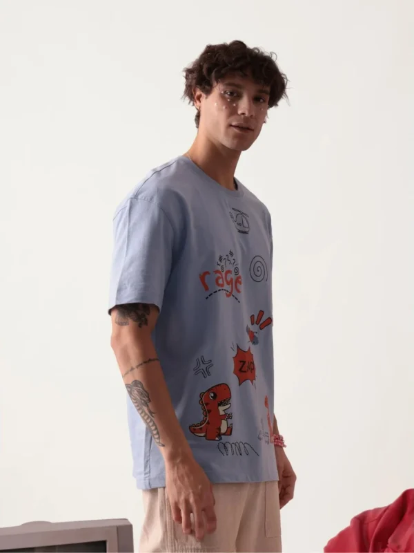 MEN OLIVE COLOR DANGER OVERSIZED T-SHIRT - Image 2