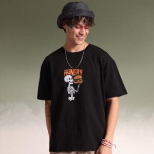 MEN BLACK HUNGRY OVERSIZED TSHIRT